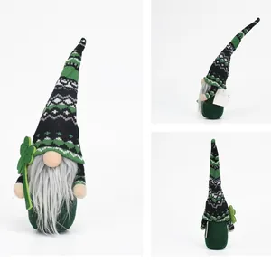 Handmade St. Patrick's Day faceless gnome doll featuring green shamrock clover luck