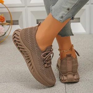 Baskets en maille respirante marron pour femmes chaussures de course légères et à la mode