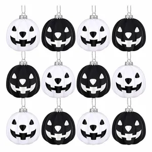 Decorazioni da Appendere Zucca di Halloween in Plastica Dipinta Volto di Fantasma Palle Decorative per Festa Casa Nero Bianco