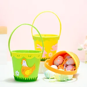 Cesto di Pasqua in Feltro Secchiello Rotondo Portatile Cartone Animato Coniglio Lumaca Gallina Borsa Regalo Decorazione Pasquale