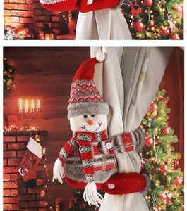 Plush snowman curtain tie-back buckle used on curtains for Christmas holiday home decoration