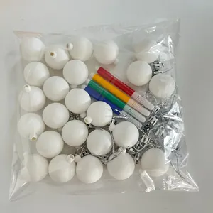 Σετ 24 λευκές χριστουγεννιάτικες μπάλες DIY με 4 μαρκαδόρους σε διαφανή σακούλα