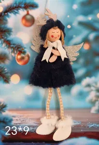 Festive plush Christmas angel pendant with reindeer antlers and silver wings décor