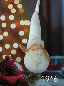 Close-up detail of a white plush Christmas angel doll ornament with 19*6 size markings
