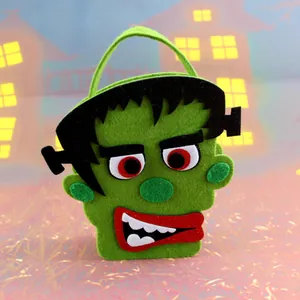 Halloween Frankenstein Vilt Snoepzak Draagbare Groene Monster Trick Or Treat Handtas Cadeaumand Feestversiering