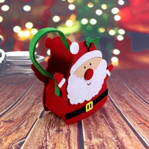 Festive Santa Claus felt gift bag with green handle and precise laser-cut details.