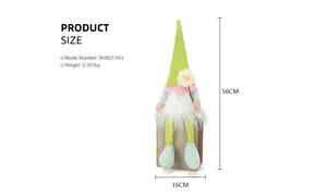 Dimensions détaillées et spécifications du produit pour la poupée gnome sans visage vert lime.