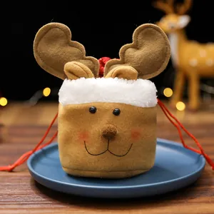 Süßer Rentier-Weihnachtsbeutel mit Kordelzug für Süßigkeiten und Weihnachtsgeschenke
