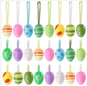 Set of 24 colorful 4cm hanging Easter eggs with painted patterns