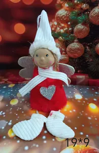 Plüsch-Weihnachtsengel-Puppe mit silbernen Glitzerflügeln und einem roten Körper