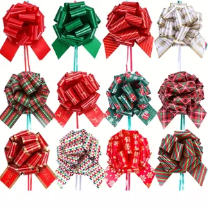 Christmas Gift Decoration Pull Bows PP Plastic Snowflake Reindeer Pattern Festive Ribbon Bowknot For Holiday Present Wrapping Home Decor