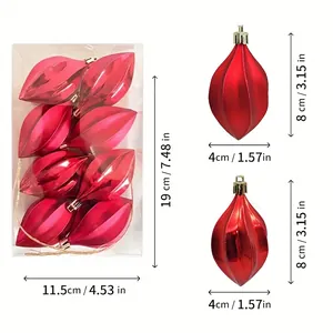 Set of red starfruit-shaped Christmas tree ornaments with dimensions for holiday decor
