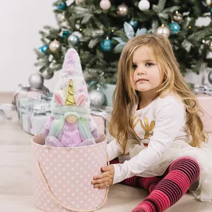 Bambola di Peluche Gnomo Unicorno Senza Volto Con Corno D'oro Ornamento Natalizio Peluche Sfumato per Regalo di Natale Casa Arredamento