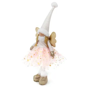 Detaillierte Ansicht der leuchtenden Weihnachtsengel-Puppe mit rosa Tutu und Flügeln