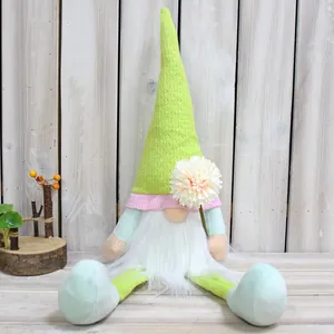 Décoration de gnome en peluche vert citron avec de longues jambes