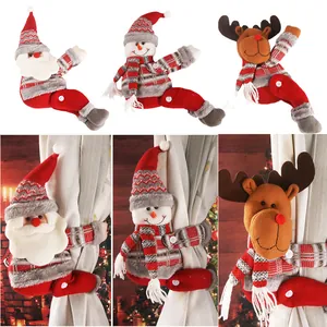 Christmas Cartoon Santa Claus Snowman Reindeer Curtain Buckle Tieback Plush Fabric Home Window Xmas Decoration Atmosphere Scene Props