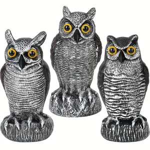 Set di 3 realistiche statue di gufo in plastica per decorazione giardino e scaccia uccelli