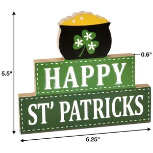 Wooden St. Patrick's Day table sign with dimensions 6.25 x 5.5 inches