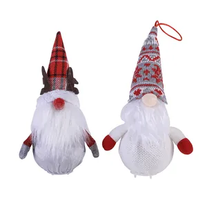Zweiteiliges Set leuchtender Weihnachtswichtel-Ornamente mit Plüschbärten und Karomützen