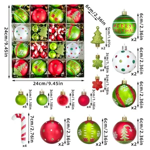 44-piece Christmas ball ornament set in festive red and green with size dimensions