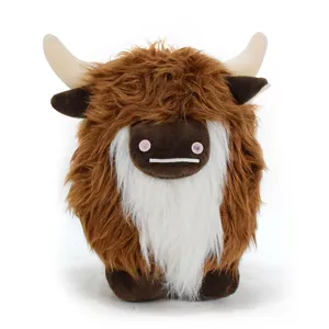 Ornamento Peluche Mucca delle Highlands Scozzesi Mucca delle Highlands Marrone a Pelo Lungo Animale di Peluche Con Barba Bianca Giocattolo Decorativo