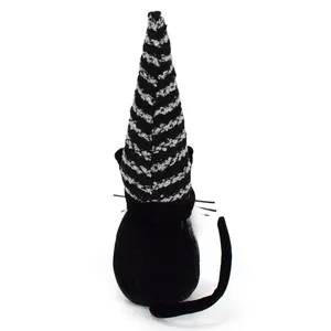 Halloween black cat gnome plush with striped hat and tail home party decoration