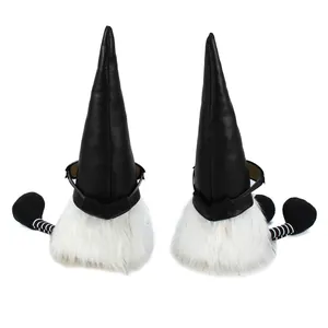 Detailed back view of cool rock gnomes with black leather hats and dark sunglasses
