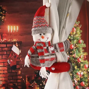 Cute Christmas snowman curtain buckle plush doll for festive home window decor