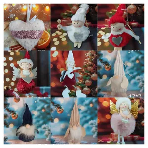 Nordic Christmas Angel Plush Doll Ornaments Gnome Heart Sequin Hanging Decoration For Xmas Tree Holiday Party Home Decor