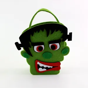 Groene Frankenstein vilten Halloween snoepzak met handvat voor alle trick or treaters