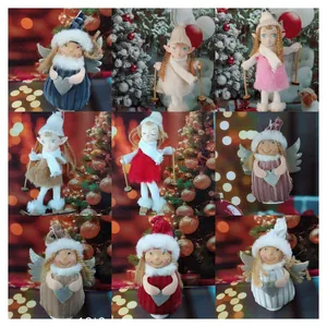 Nordic Plush Christmas Angel Elf Skier Doll Pendant Silver Wings Curly Hair Skis Xmas Tree Hanging Ornament Decoration
