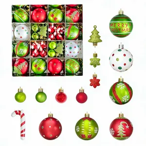 Red Green White Christmas Ball Set Painted Plastic Grinch Style Hanging Ornaments For Holiday Tree Party Decoration Home Decor Gift