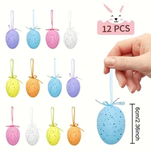 12 PCS set of colorful speckled Easter eggs for hanging home party decor, 6cm height