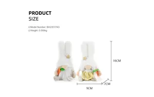 Detailed dimensions and weight for white plush Easter bunny gnomes holding carrots