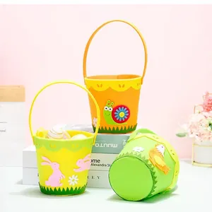 Cesti pasquali in feltro colorato con simpatici animali per caccia alle uova e dolci