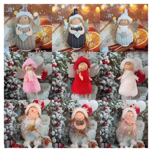Handmade Christmas Angel Girl Plush Pendant Felt Sequin Wings Heart Star Ornaments Christmas Tree Hanging Decor Holiday Party