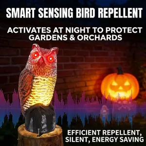 Solar Powered Realistic Owl Decoy With Glowing Eyes And Sound Motion Sensor Bird Deterrent For Outdoor Garden Yard Patio Decor