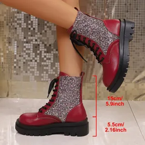 Dettaglio delle misure per stivaletti stringati rossi glitter con suola da 5,5 cm