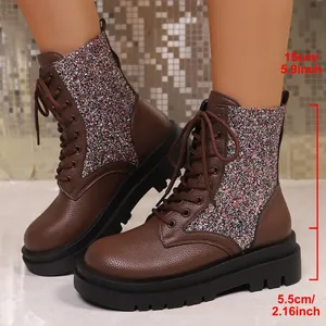 Stivaletti con zeppa marroni con pannello glitter e misure dell'altezza del tacco