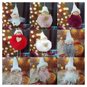 Christmas Angel Plush Doll Pendant Sphere Wing Heart Bell Hanging Ornament For Xmas Tree Cute Decorative Plush Toy Hanging Decor