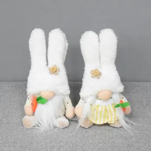 Easter Bunny Gnome Plush Doll Handmade White Faceless Rudolph Elf With Rabbit Ears And Carrot Ornament For Spring Holiday Table Decor