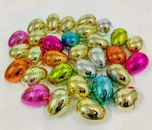 Close-up of 4cm metallic electroplated plastic Easter eggs with openable shell