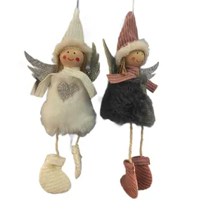Zwei süße Plüsch-Engel Anhänger mit Glitzerflügeln für die Weihnachtsbaum-Deko