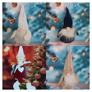 Set of cute plush Christmas gnomes and angel ornaments for festive holiday tree decoration