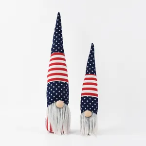 Lot de deux gnomes de l'Independence Day avec chapeaux patriotiques étoilés et rayés