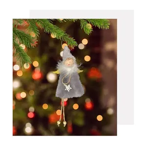 Graue Plüsch Weihnachtsengel Mädchen Dekoration mit Glitzerhut für den Weihnachtsbaum