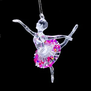 Ornamento natalizio ballerina in acrilico trasparente con paillettes rosa lucide