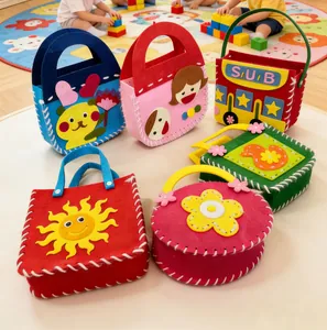Kids DIY Non-Woven Fabric Hand-Sewing Felt Bag Kit Cartoon 3D Sticker Educational Puzzle Toy Handicraft Material Bag Gift