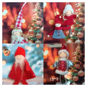 Handmade plush Christmas tree ornaments set including angel and Santa dolls