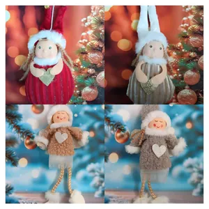 Lot de 4 ornements d'anges de Noël en peluche avec cœurs pailletés pour sapin